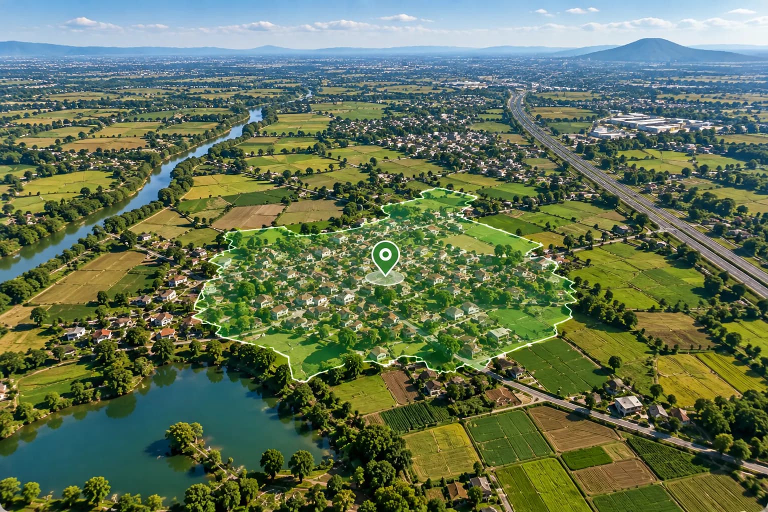 MapInch Geographic Landscape with Village Boundary Overlay